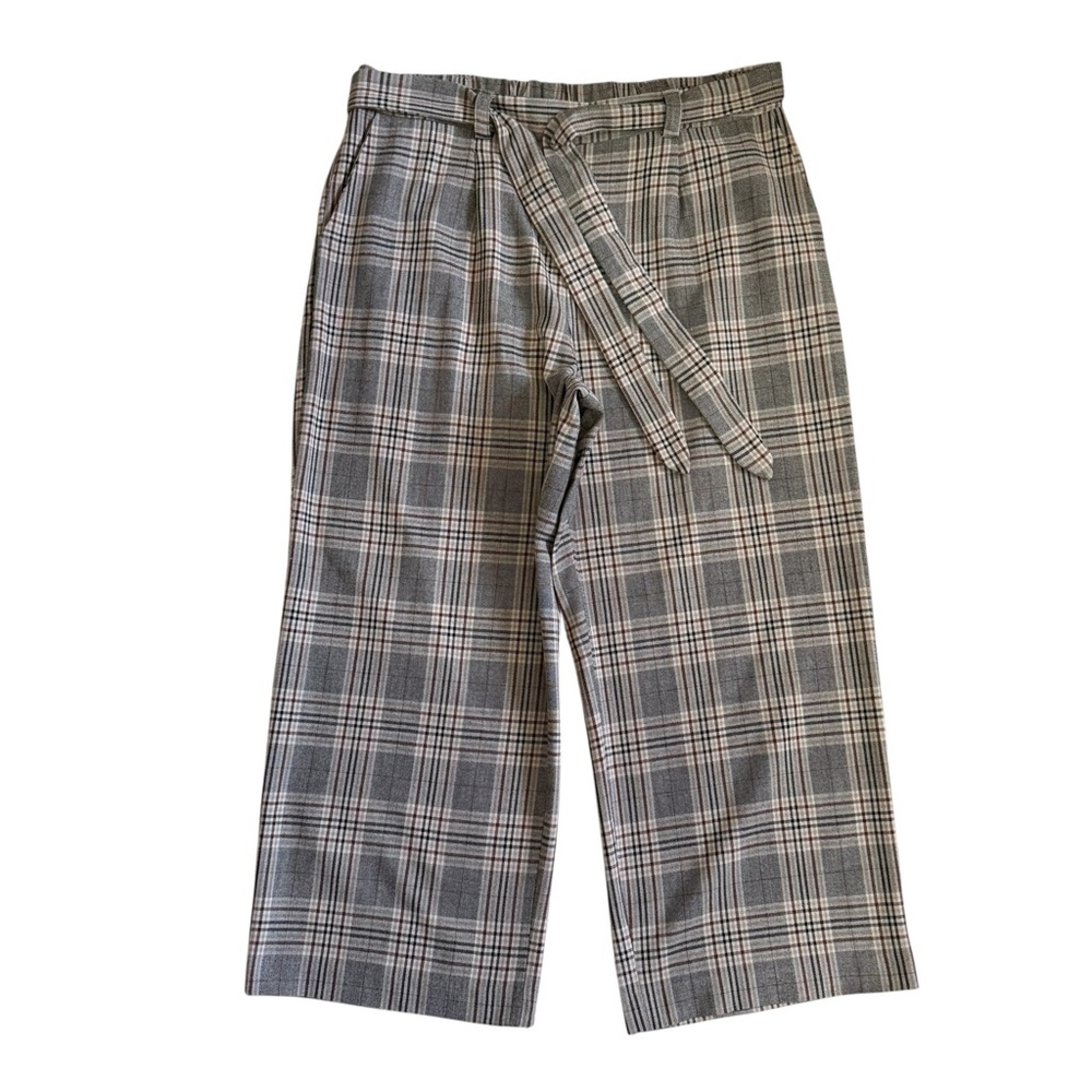Rachel Zoe Plaid Wide Leg Pull On Belted Pants Size Large